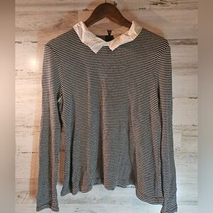 Tory Burch Stripe Collared Shirt Long Sleeve Womens L